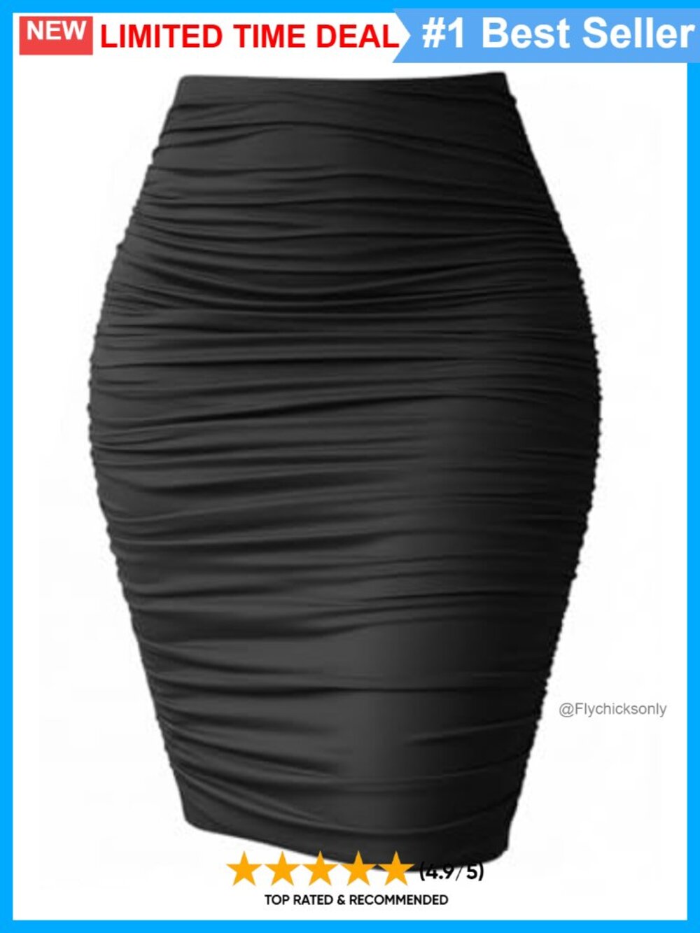 High Waist Ruched Bodycon Midi Pencil Skirt Stretchy Soft